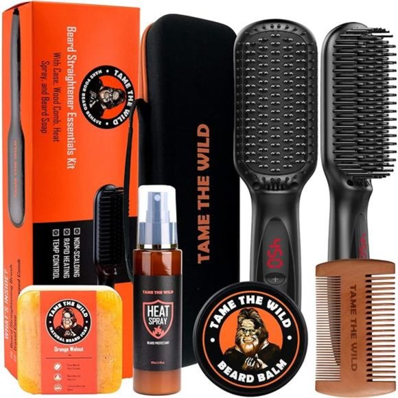 Beard Straightener Kit Heated Beard Brush for Men 12 Temp